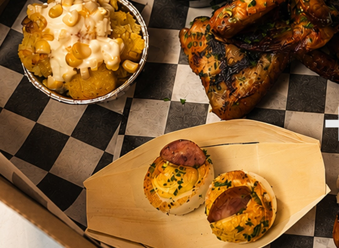 UP SOUTH pop-up dishes on a checkered tray